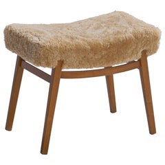 Swedish Designer, Stool, Oak, Shearling, Sweden, 1950s