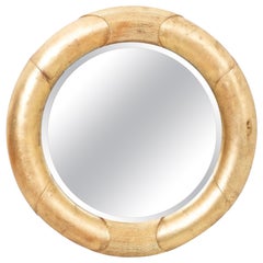 Vintage Large Scale Round Gilt Beveled Mirror