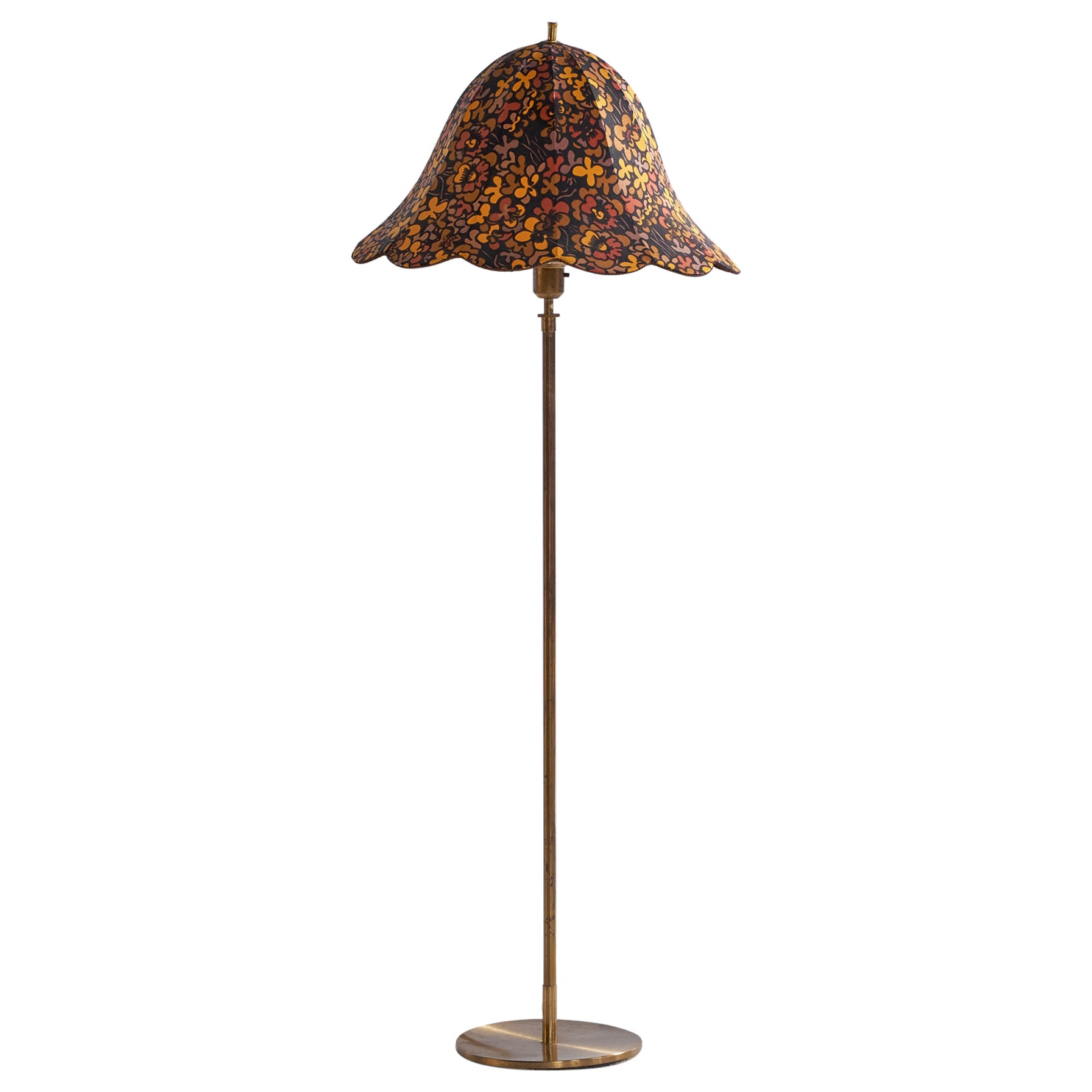 Swedish Designer, Floor Lamp, Brass, Fabric, Sweden, 1960s