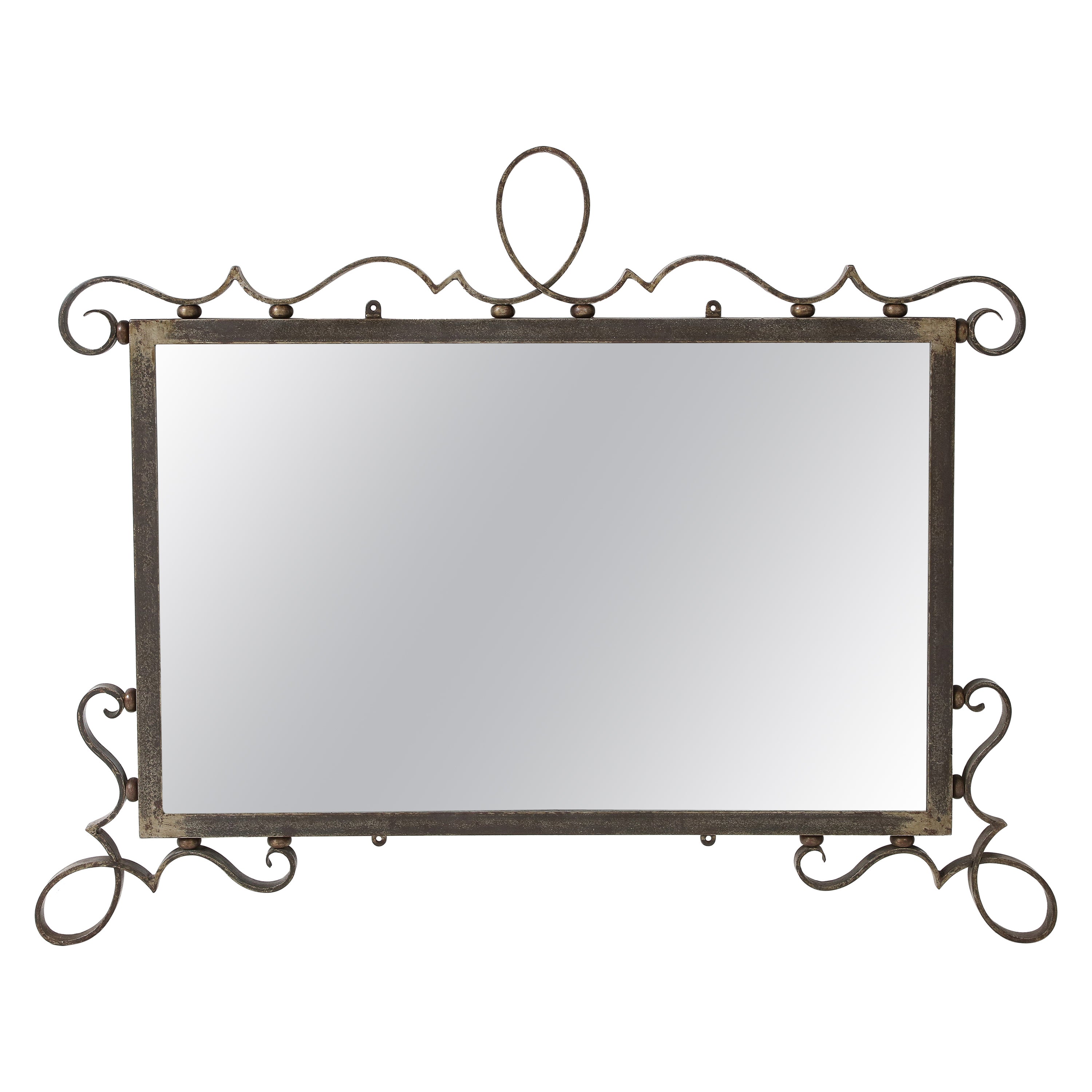 French Art Deco Steel Scrolled Wall Mirror, France, circa 1940  For Sale
