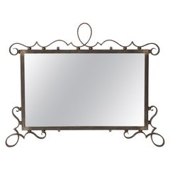 Vintage French Art Deco Steel Scrolled Wall Mirror, France, circa 1940 