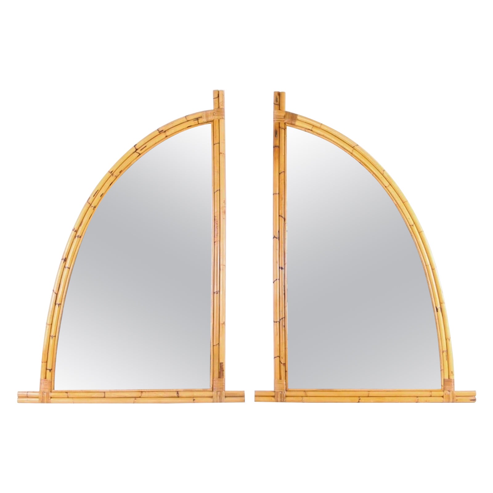 Pair of large rattan « sails » mirrors  For Sale