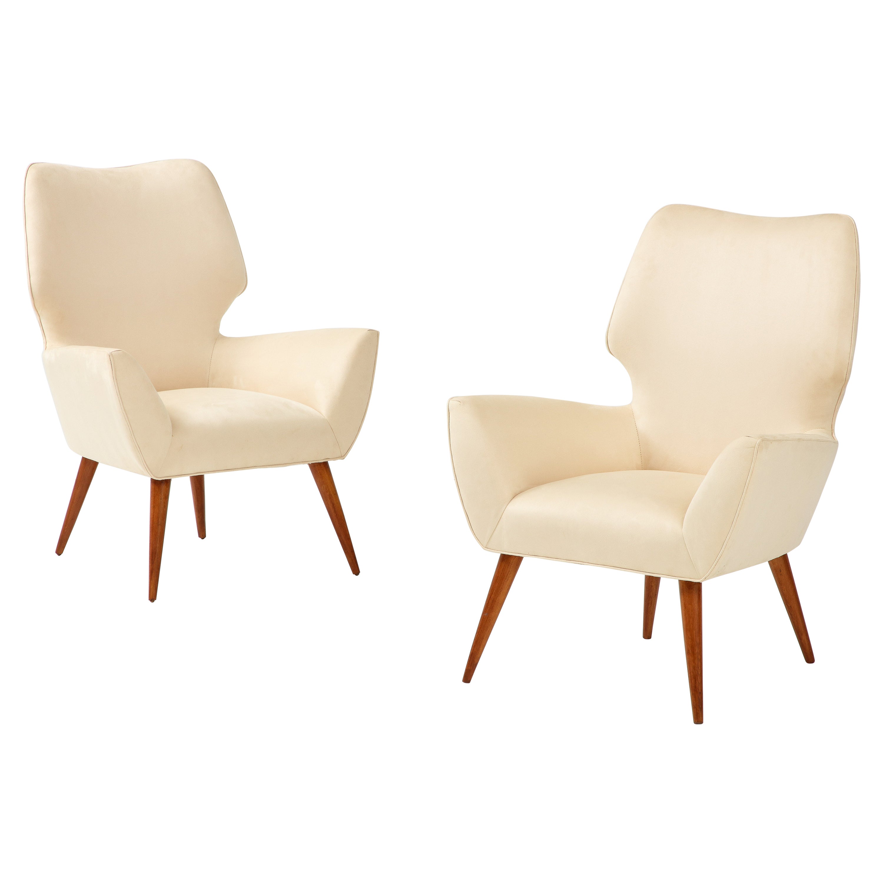 Pair of Italian Armchairs with Wood Legs, Italy, circa 1940