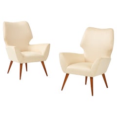 Pair of Italian Armchairs with Wood Legs, Italy, circa 1940