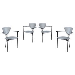 Set of Four Arrben 'Marilyn' Chairs in Gray Leather & Black Chrome Made in Italy