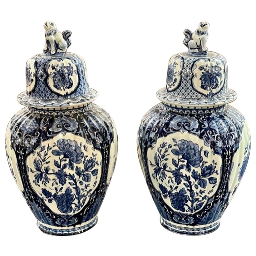 Pair of Delft Covered Jars For Sale