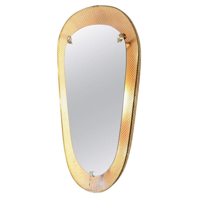 Large heart-shaped backlit mirror in curved metal  For Sale