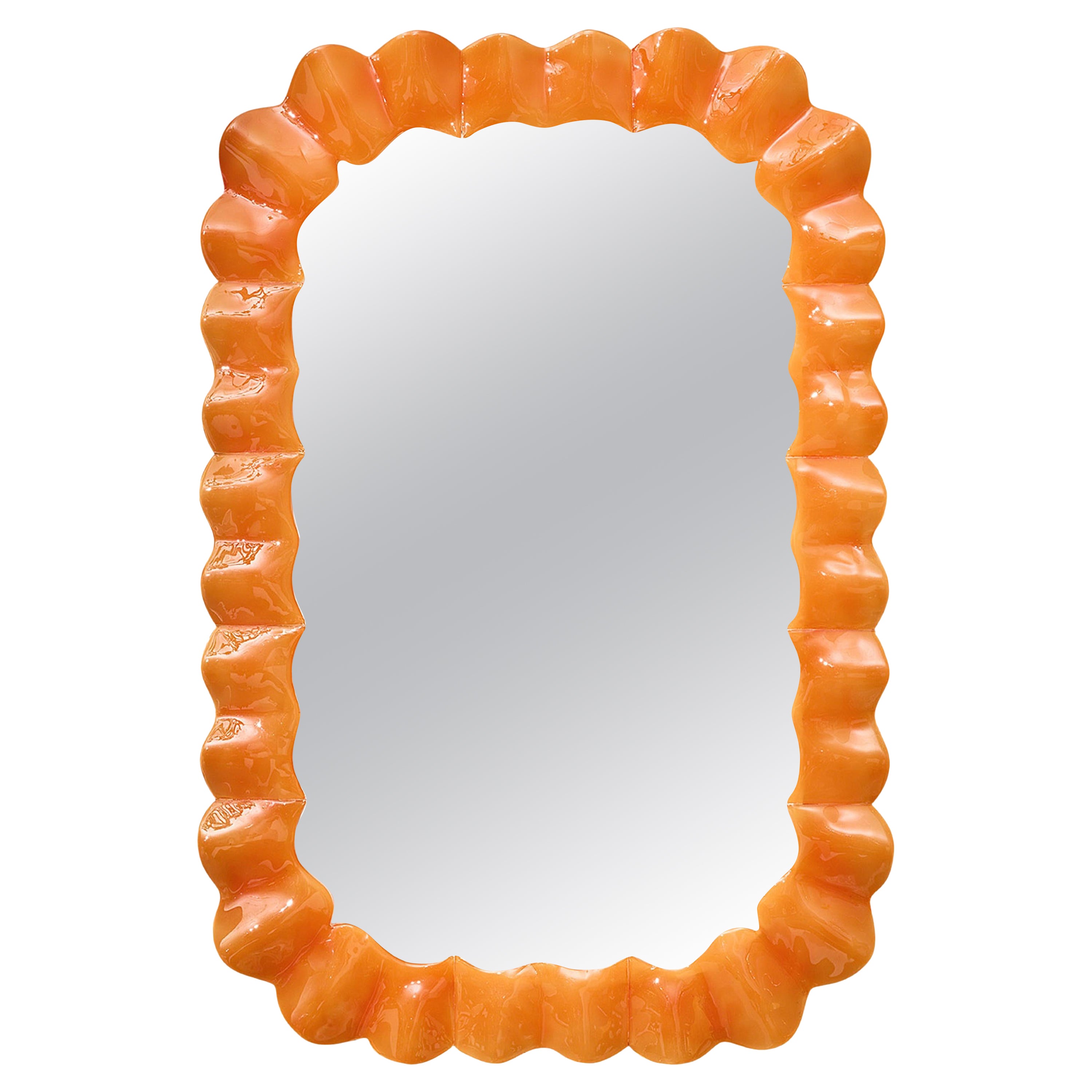 Murano Glass Orange Mirror For Sale