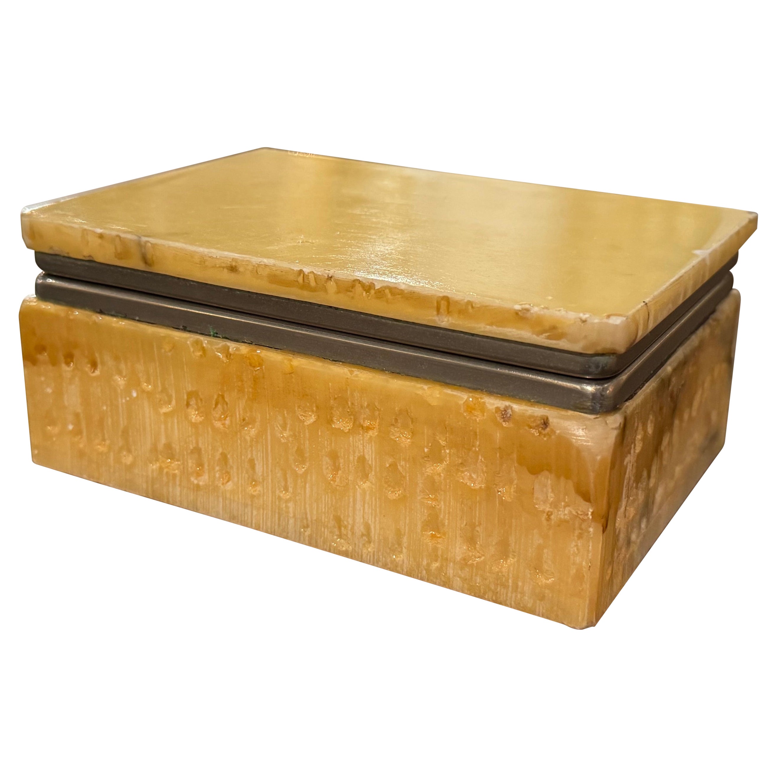Mid-Century French Yellow Marble and Chrome Jewelry Box Casket  For Sale