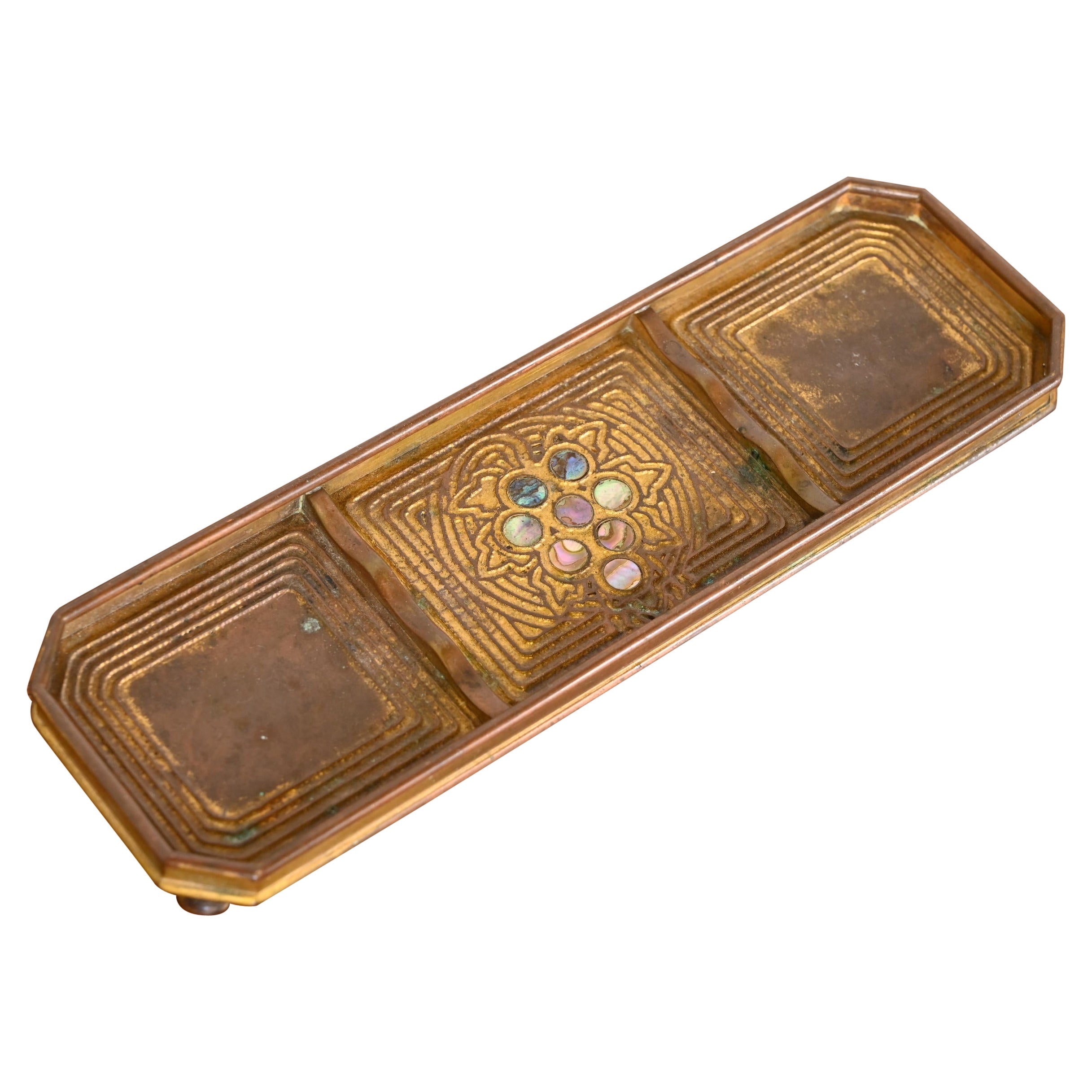 Tiffany Studios New York Bronze Doré and Abalone Pen Tray For Sale