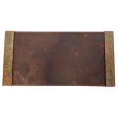 Used Tiffany Studios New York Zodiac Bronze Blotter Ends With Leather Desk Pad