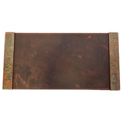 Tiffany Studios New York Zodiac Bronze Blotter Ends with Leather Desk Pad