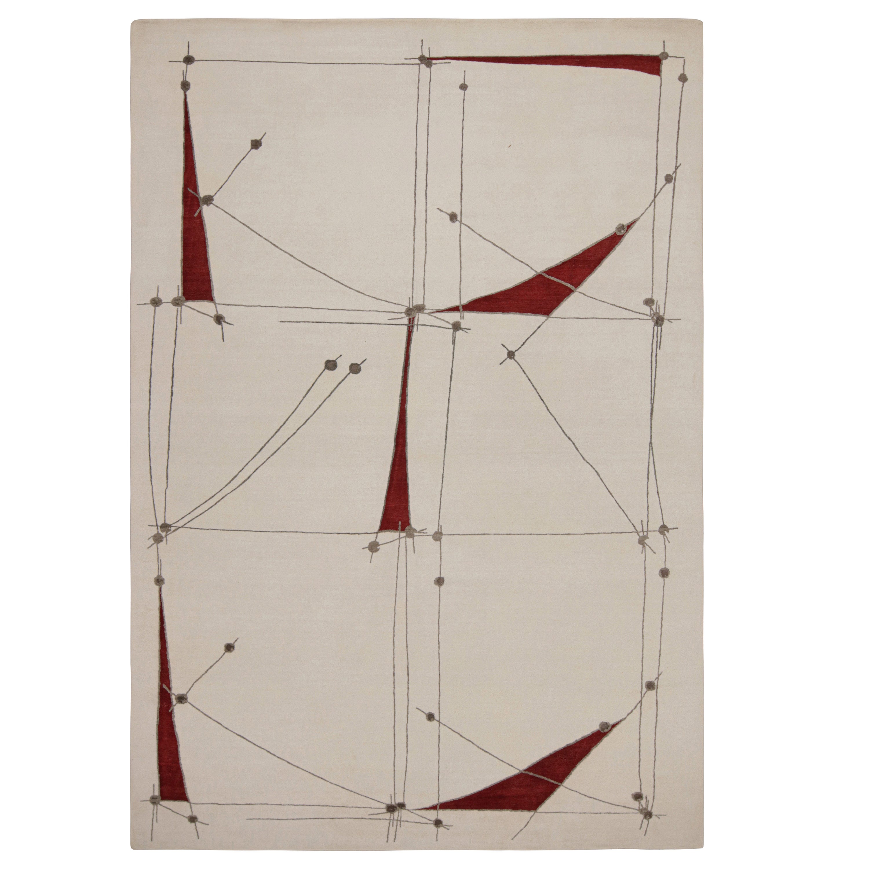 Rug & Kilim's weißer, minimalistischer Teppich im Stil der Jahrhundertmitte mit geometrischem Muster