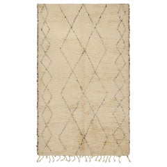 Vintage Moroccan Style Rug in White with Brown Geometric Patterns