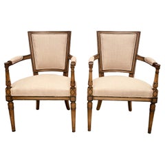 Antique Pair of French Late 18th Century Carved & Original Painted Directoire Armchairs