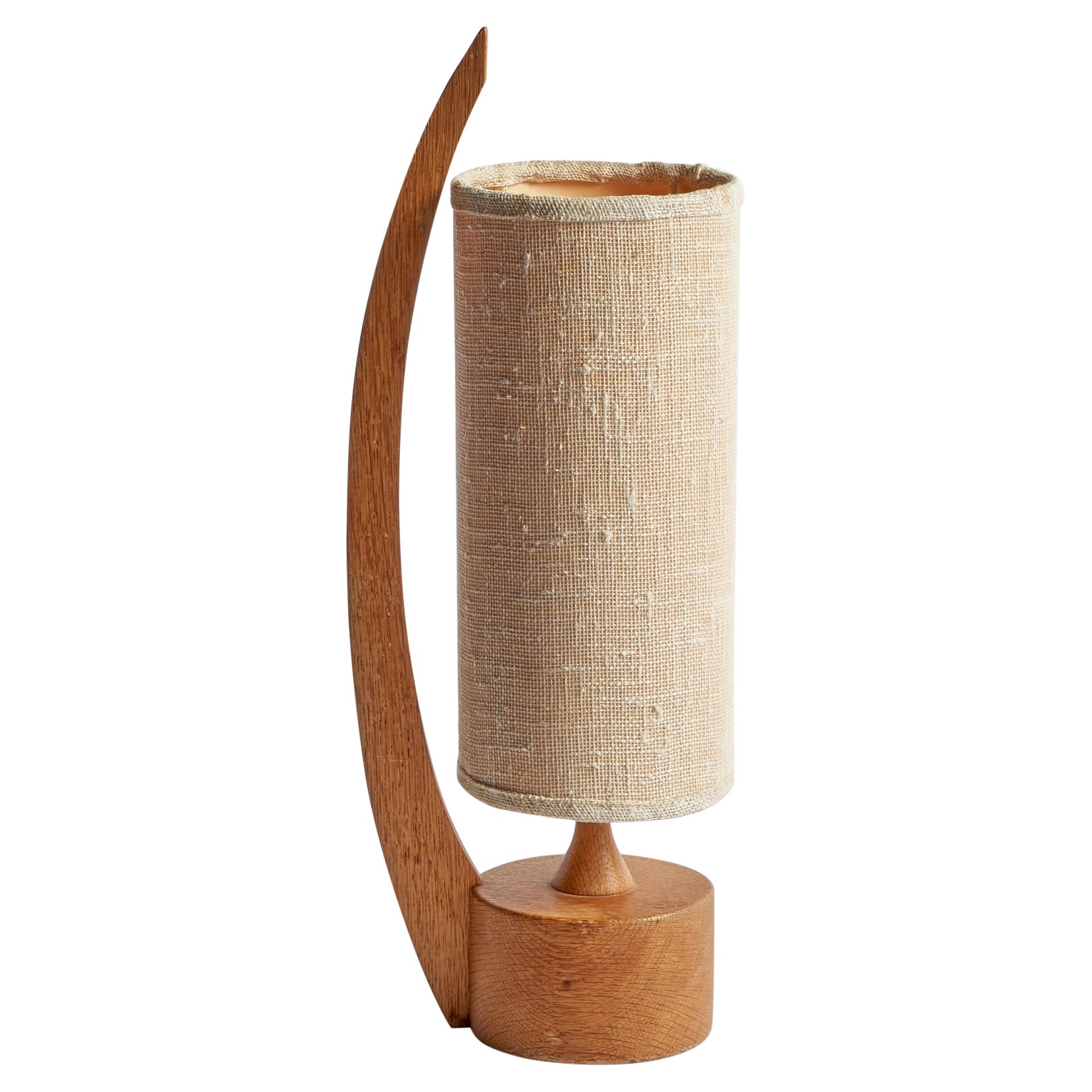 Swedish Designer, Table Lamp, Oak, Fabric, Sweden, 1960s For Sale