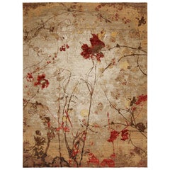 Rug & Kilim’s Contemporary Impressionist Rug in Brown with Red Floral Patterns