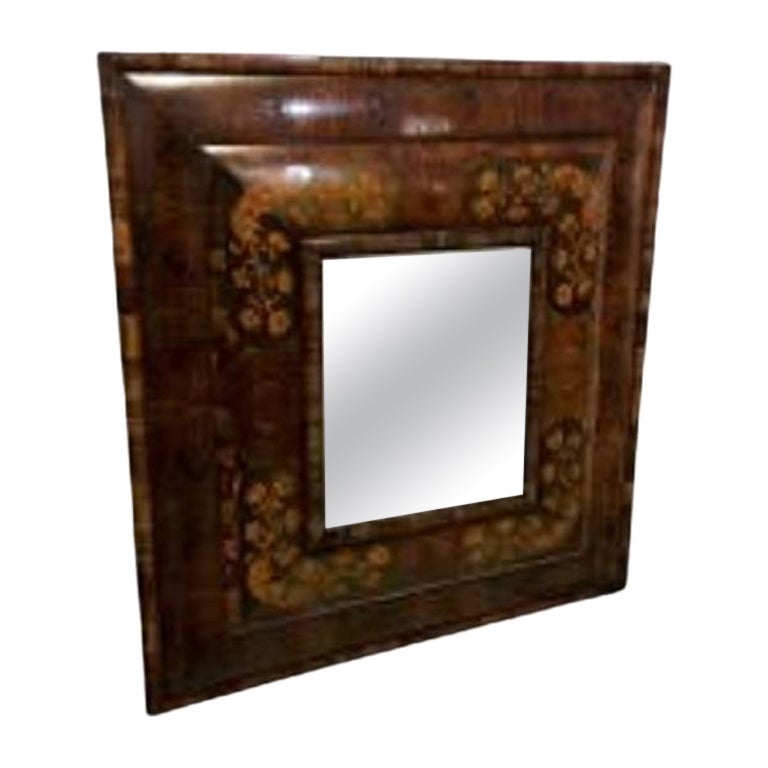 Miroir coussin du 20e siècle en bois d'olivier d'huître avec marqueterie et verre biseauté