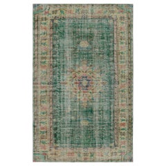 Vintage Zeki Müren Teppich in Petrol mit floralem Medaillon, von Rug & Kilim