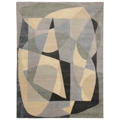 Rug & Kilim’s Mid-Century Modern Style Rug with Gray & Green Geometric Patterns