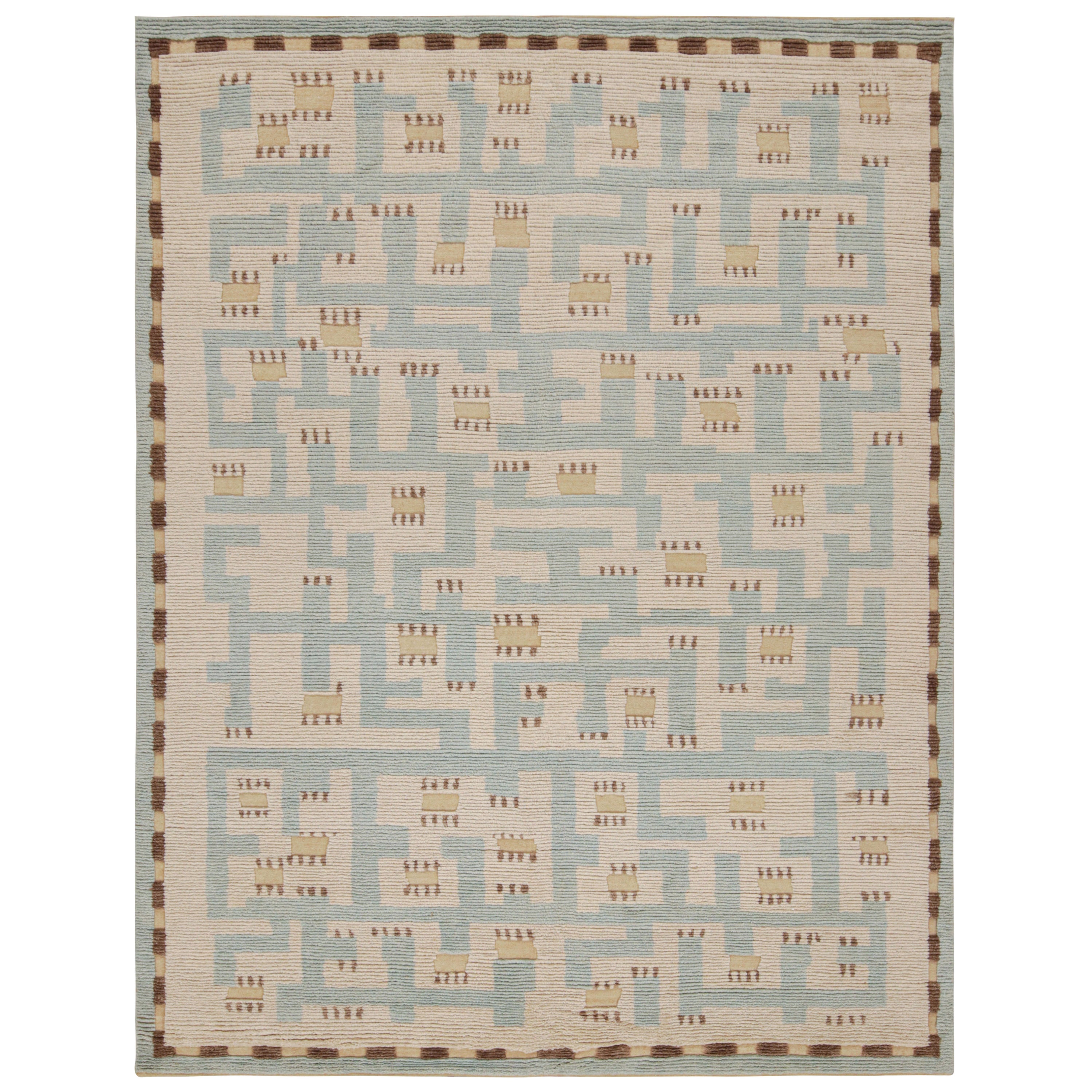 Rug & Kilim’s Scandinavian style Rug with Blue and Beige Geometric Patterns For Sale