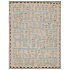 Rug & Kilim’s Scandinavian style Rug with Blue and Beige Geometric Patterns