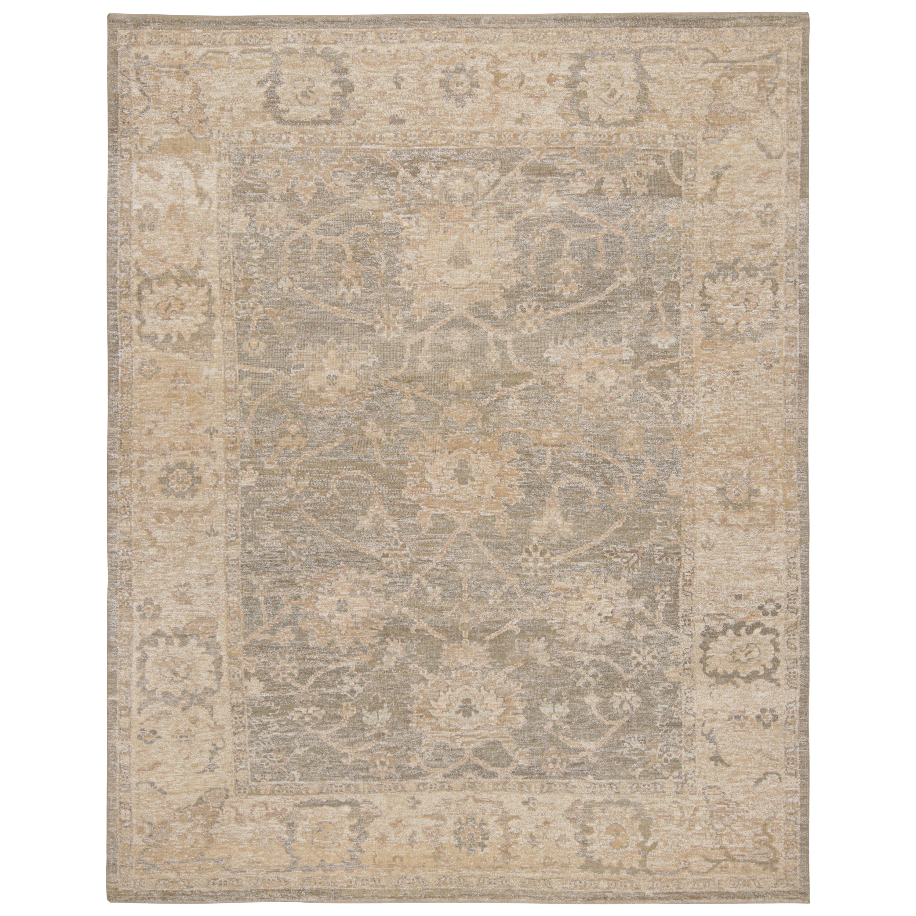 Rug & Kilim’s Oushak Style Rug in Gray and Beige-Brown Floral Patterns For Sale