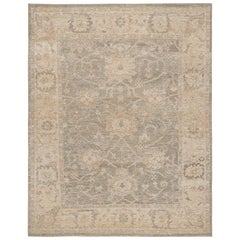 Rug & Kilim’s Oushak Style Rug in Gray and Beige-Brown Floral Patterns