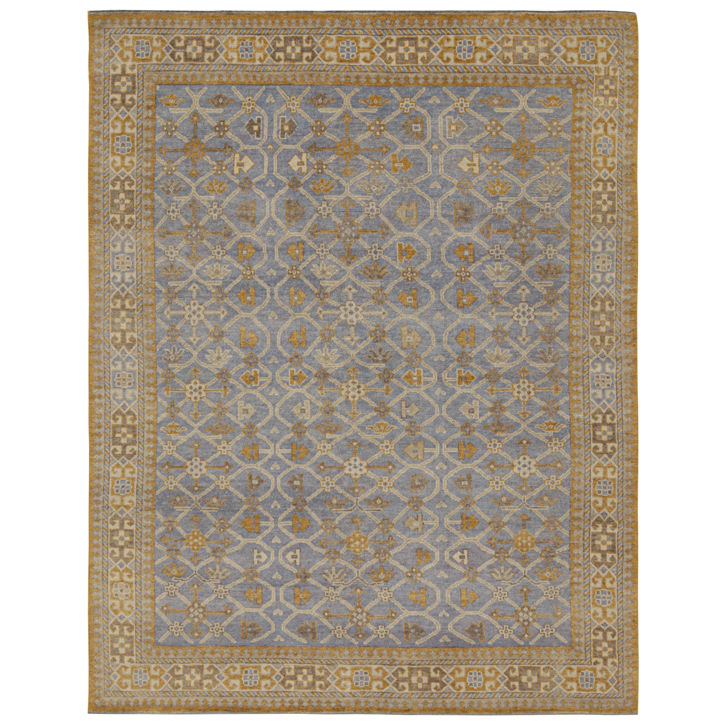 Rug & Kilim’s Samarkand Style Rug in Blue with Geometric Patterns For Sale