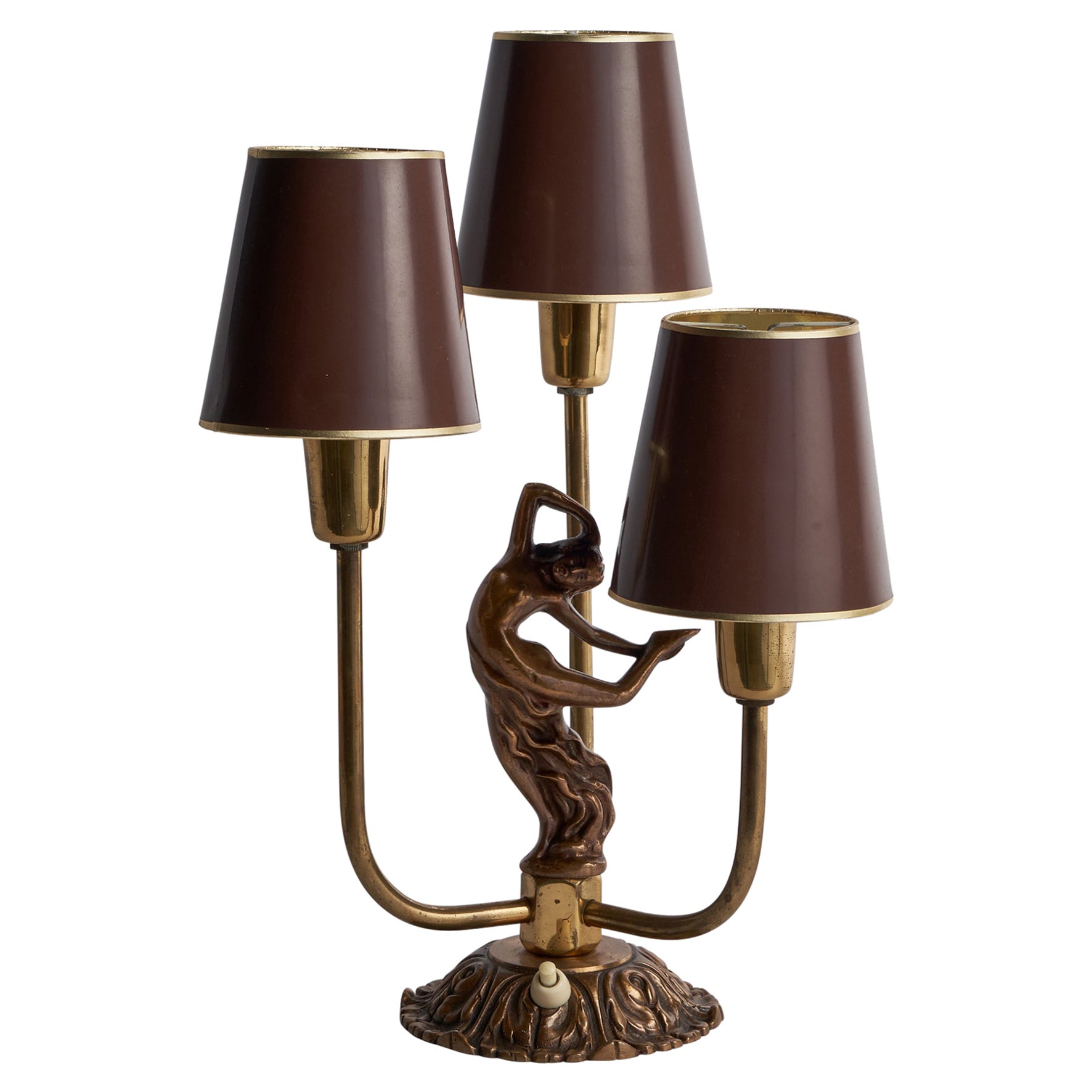 Swedish Designer, Table Lamp, Brass, Paper, Sweden, 1930s For Sale