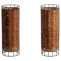 American Designer, Table Lamps, Metal, Rattan, USA, 1950s