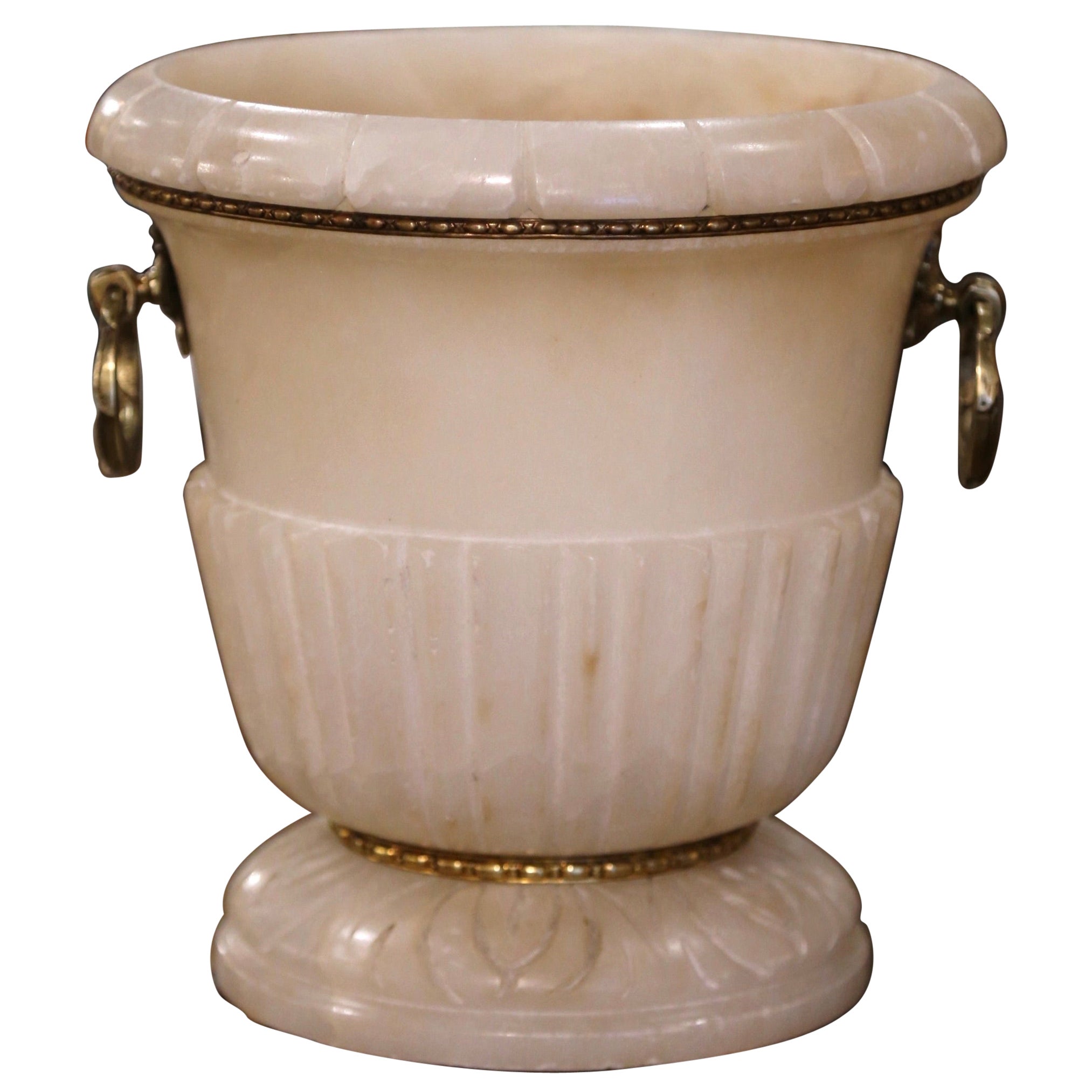 Mid-Century French Alabaster and Brass Champagne or Wine Cooler Bucket