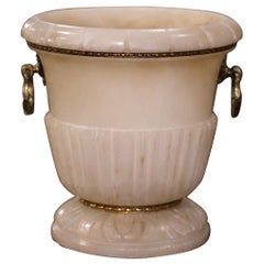 Used Mid-Century French Alabaster and Brass Champagne or Wine Cooler Bucket