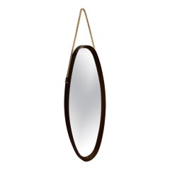 Mid-Century Modern Oval vintage mirror, 1960s teak frame, Italian manufacturing