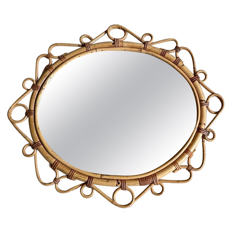 Boho Elegance Meets Timeless Trends: 1960s Rattan Mirror from France  For Sale