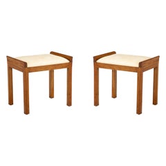 Pair of Italian Walnut Stools, Italy, circa 1940