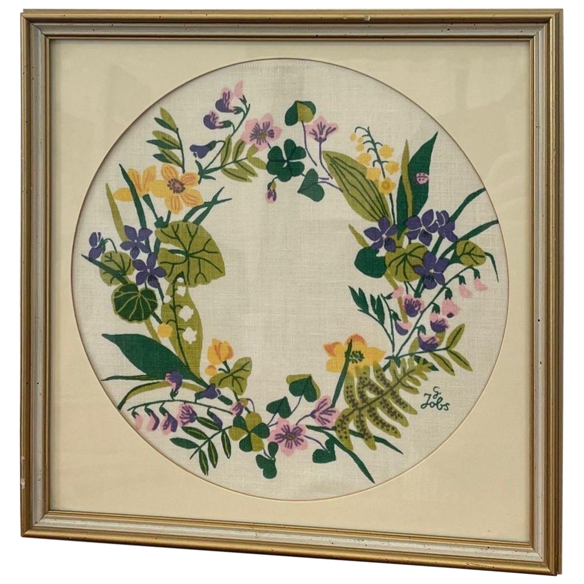 Œuvre d'art florale originale vintage encadrée et signée