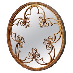 Ornate Round Antique Wrought Iron Mirror