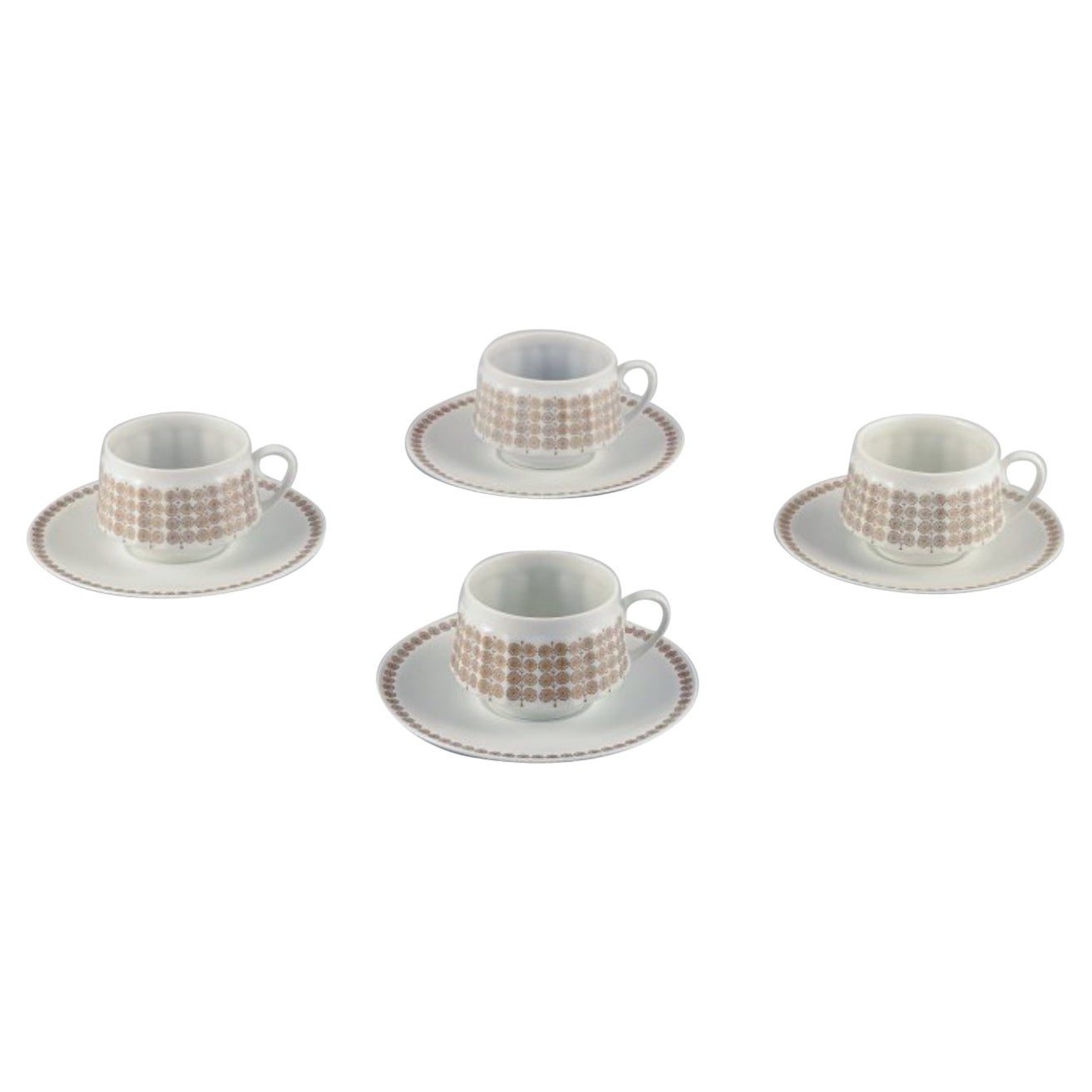 Arabia, Finland,  four "Pallas" coffee cups with saucers. 1970s. 