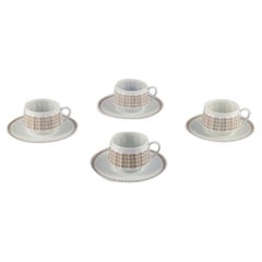 Vintage Arabia, Finland,  four "Pallas" coffee cups with saucers. 1970s. 