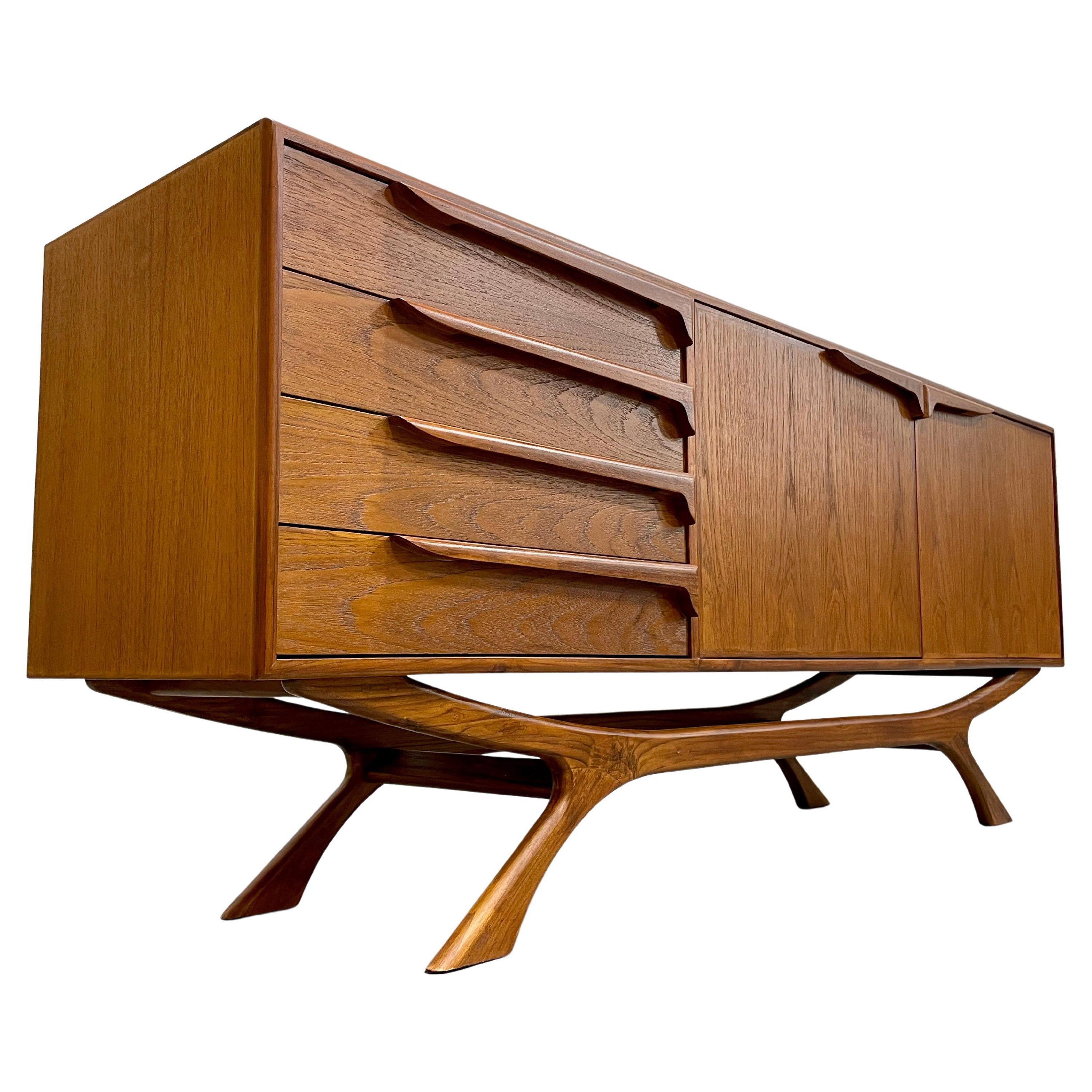 MONUMENTAL Mid Century Modern styled Teak CREDENZA media stand For Sale