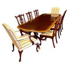 Vintage Councill Craftsman Flame Mahogany Inlay Expandable Dining Table & 8 Chairs Set