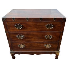 Henredon Asian Style Chinoiserie Mahogany and Brass Bachelor Chest of Drawers