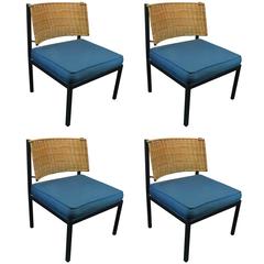 Mid-Century Modern Iron and Rattan Lounge Chairs