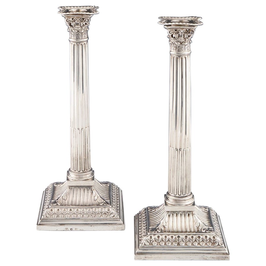 Silver Corinthian Candlesticks William Cafe London 1763 For Sale