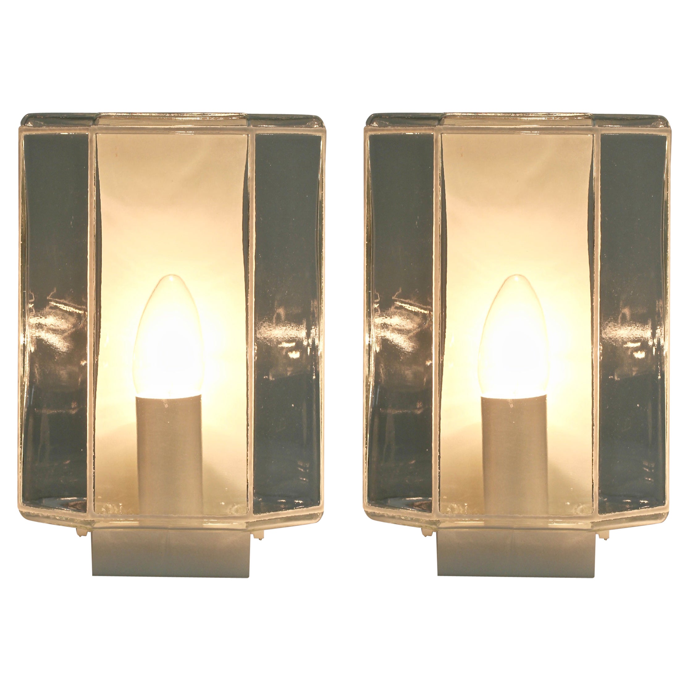 Limburg Pair of 1970s Minimalist White and Clear Glass Wall Lights Lamps Sconces