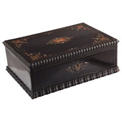 Antique Wooden box with metal inlay. Possibly french, 19th century.