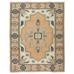 6x7.7 Ft Vintage Turkish Area Rug, All Wool, Handmade Geometric Design Carpet