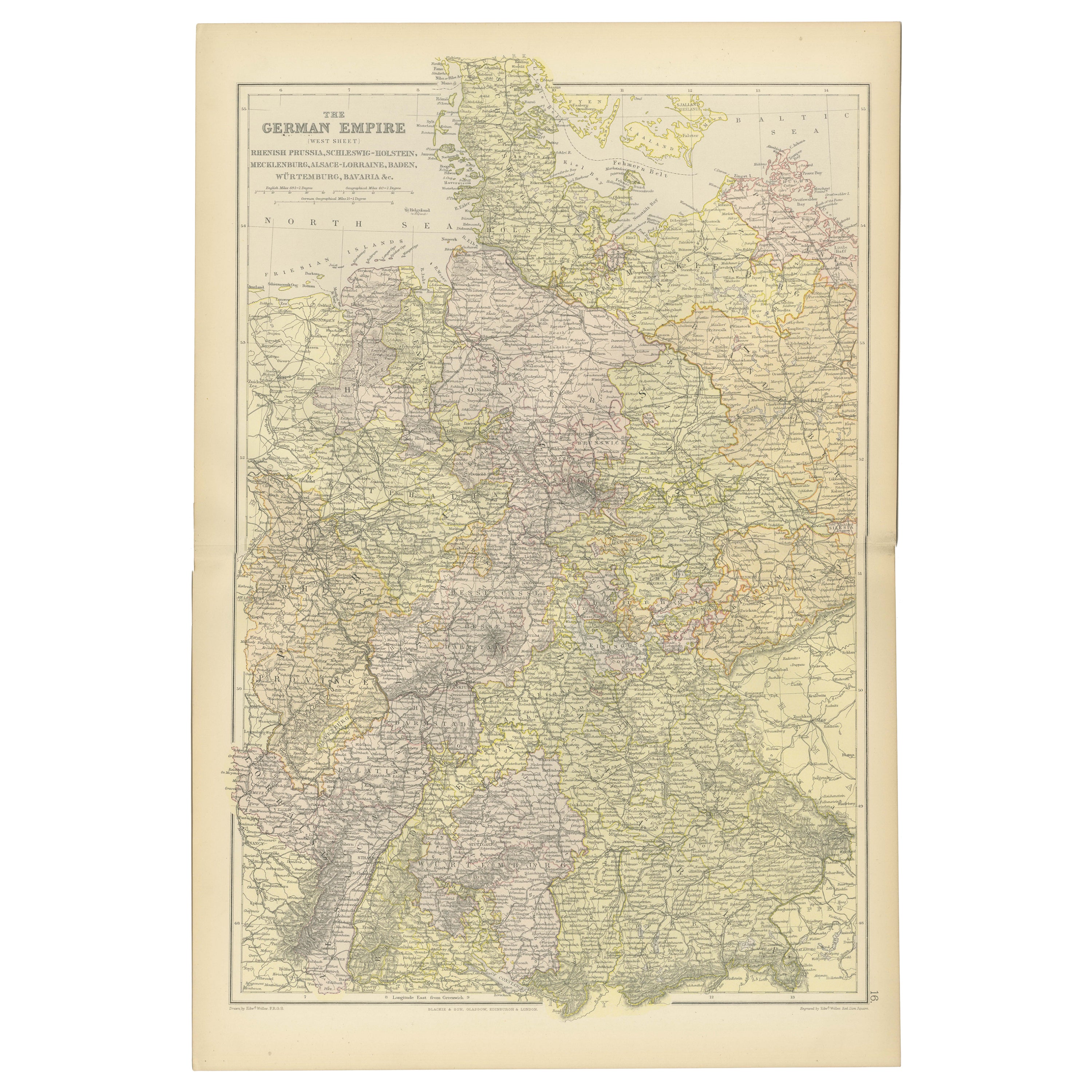 Antique Map of The German Empire (West Sheet), 1882 For Sale