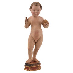 Antique Christ Child blessing. Wood. Flemish school, 16th century with restorations.